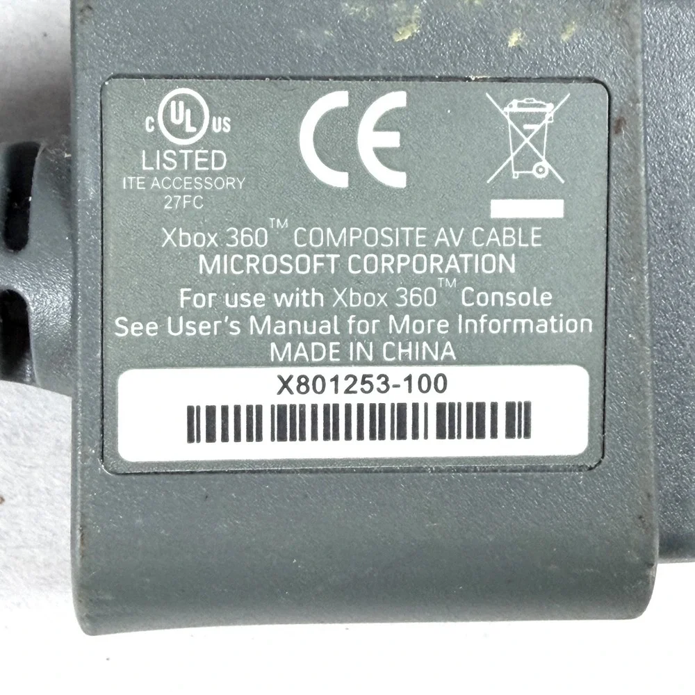 Genuine OEM Microsoft XBOX 360 Composite GREY AV Cable X810972-001 / Tested